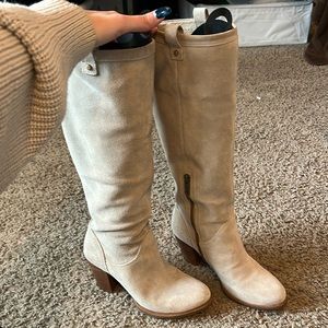 Knee high cream suede ugg heel boots